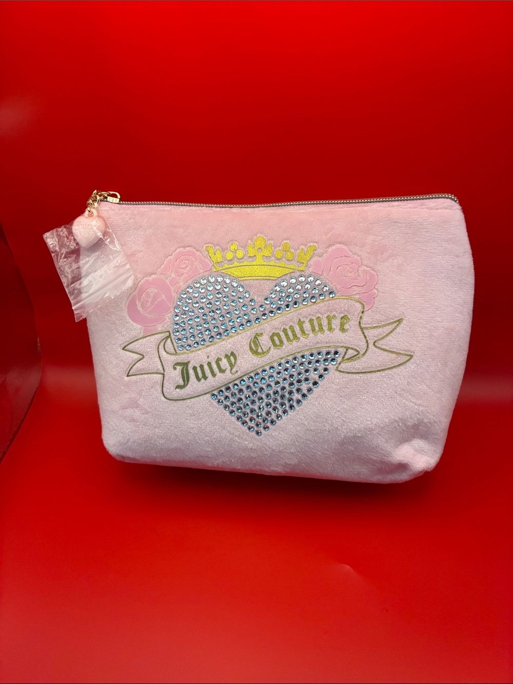 Juicy Couture Light Pink Jeweled Heart Cosmetic Pouch